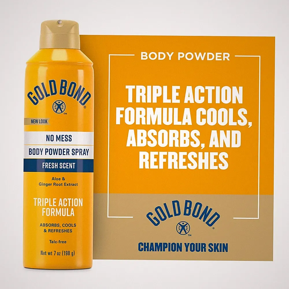 Gold Bond No Mess Medicated Triple Action Body Powder Spray with Methol, Anti Ch