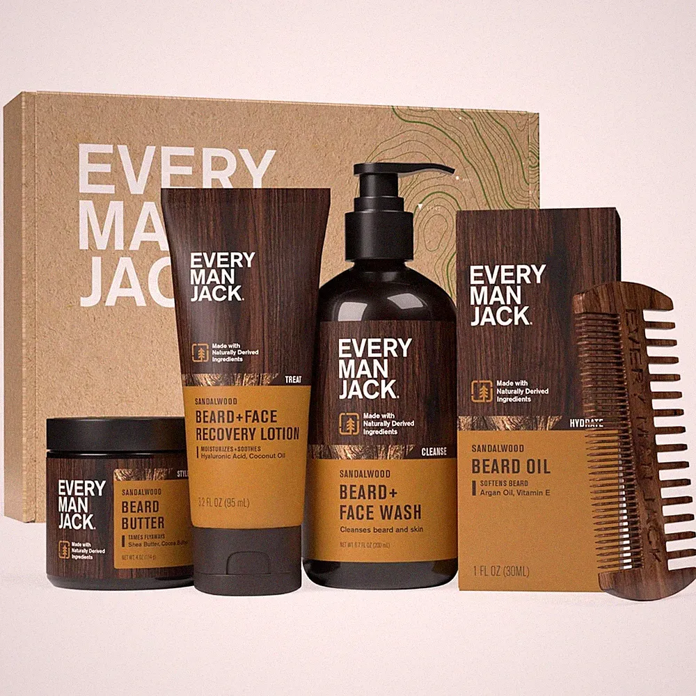 Sandalwood Scent Gift Set for Men 5 Full-Size Face Wash, Lotion, Oil, Butter, Co